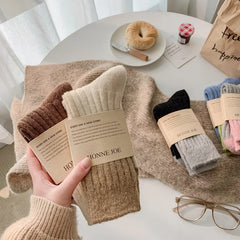 Lbsfy Cashmere Mid-calf Socks Women Korean Style Thickened Japanese Thermal Insulation Retro Wool Long Socks Autumn Winter
