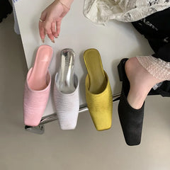 LBSFY -Brand Women Slippers Fashion Round Toe Slip On Mules Shoes Soft Flat Heel Outdoor Casual Dress Sandals  Flat Shoes Muje