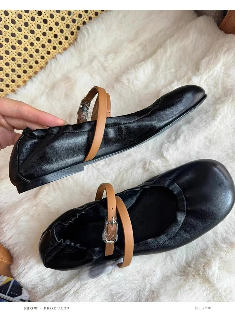 LBSFY  -  Women's Single New Flat Round Muller Shoes Casual Comfortable Lightweight Soft Sole Single Shoes comfortable belt buckle shoes