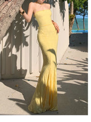 LBSFY -Women's Sexy Elegant Bodycon Party Dress Summer Yellow Lace-up Evening Spaghetti Strap Dresses 2025 New Chic Beach Holiday Robe