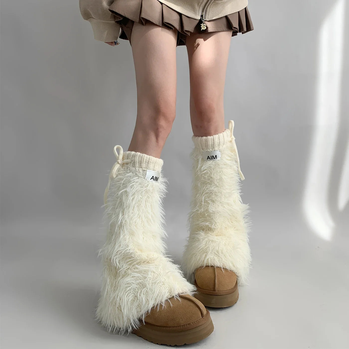 Lbsfy White Imitation Mink Leggings Women Furry Leg Warmers Y2k Boots Cover Lolita Boots Stocking Winter Warm Thickened Harajuku Socks