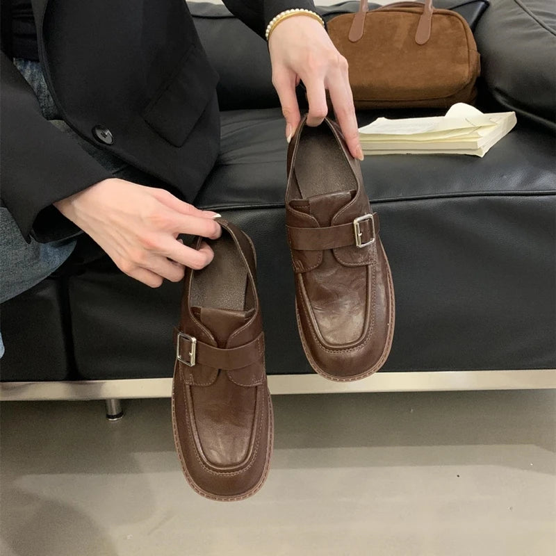 LBSFY  -  Women's Loafers British Style 2025 New Buckle Thick Heel Female Shoes Spring Large Size Women's Oxford Shoes