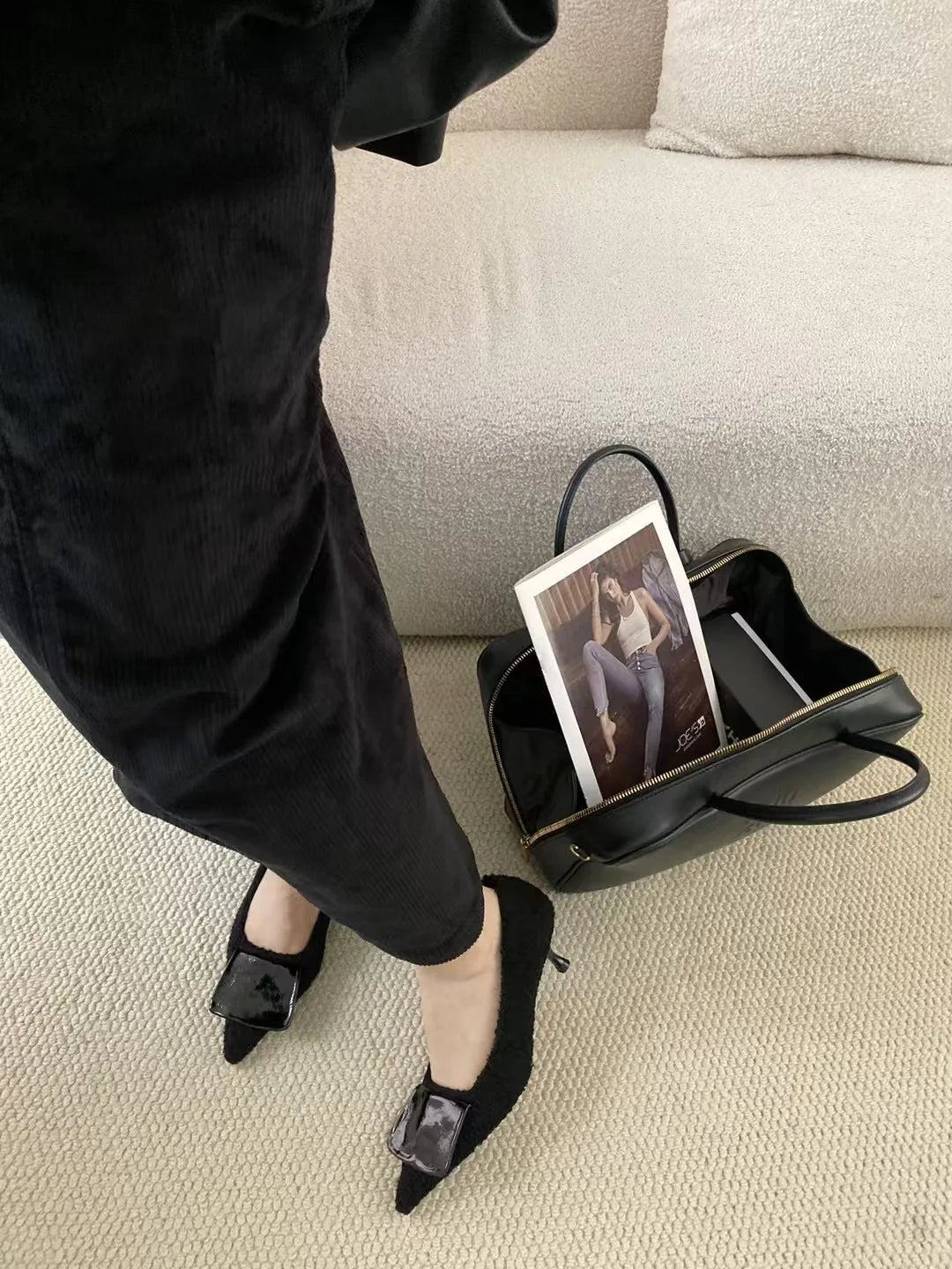 LBSFY  -  Pointed Toe Women Pumps Fur Design Thin High Heels Fashion Winter Party Pumps Autumn Spring Work Shoes Woman Size 35-39 Sexy
