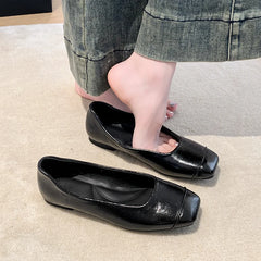 LBSFY -New Women's Genuine Leather Shoes Woman Square Toe Slip-on Loafers Casual Comfort Walk Shoes For Women Daily Outdoors Flat Shoes