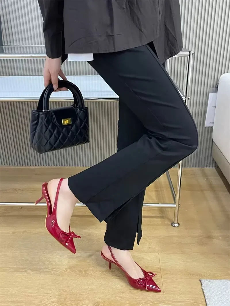 LBSFY -Fashion Women's High Heels Sandals Red Sexy Butterfly Decoration Ankle Strap Women's Pointed Wedding Party Ball Women's Shoes