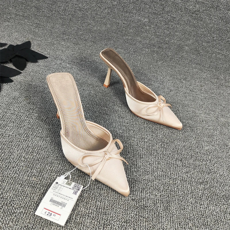 LBSFY - Summer High Heel Women Slippers Fashion Pointed Toe Muels Shoes Ladies Elegant Party Dress Sandalias