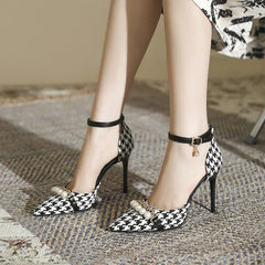 LBSFY  -  2024 New Large Size 31-43 Pointed Thin Heels Sexy Large Size Black Pearls Women Shoes High Heel Summer Sandals