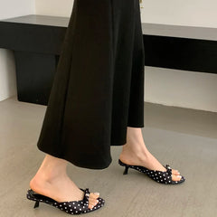LBSFY  Summer Women Fashion Open Toe Slippers Elegant Low Heel Slides Round Dot Party Dress Sandalias Shoes