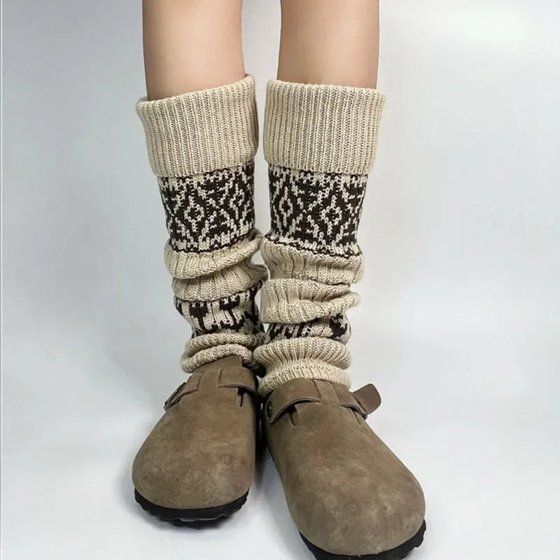 Lbsfy Women Vintage Knit Wool Leggings Covers Socks Korea Women Y2K Tulip Calf Socks Winter Thickened Leg Warmers Harajuku Leg Covers