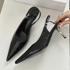 LBSFY -Spring Sexy Pointed Toe Buckle Strap Slingbacks Women Pumps Shoes Thin Heels Stripper Party Zapatos De Mujer