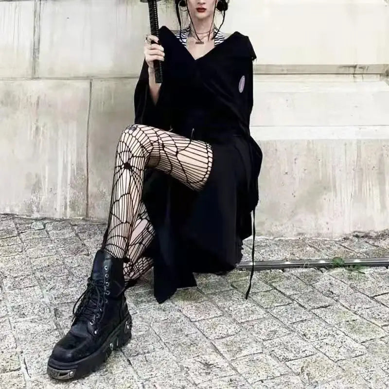 Lbsfy Lolita Girls Cute Pentacle Print Tights Women Sexy Gothic Punk Magical Five-Pointed Star Mesh Fish Net Pantyhose Body Stockings