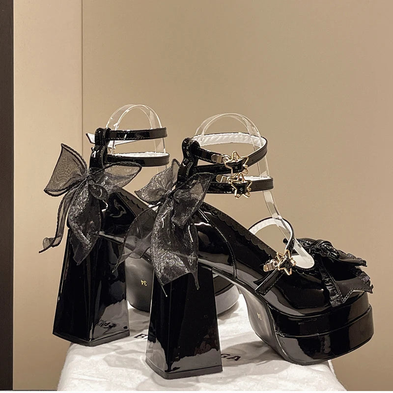 LBSFY -Platform High Heel Women's Mary Jane Shoes Fashion Butterfly-knot Shoes Spring Autumn Wedding Party Shoes