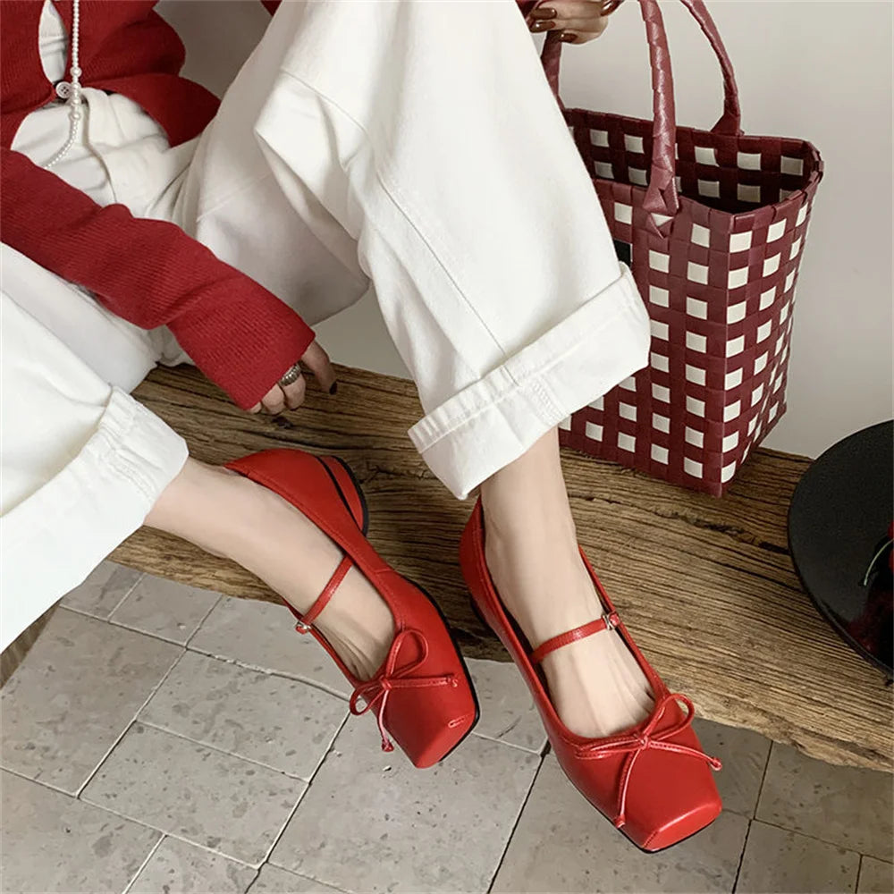 LBSFY  -  New Women's High Heels Genuine Leather Mary Jane Pumps Glittes Party Wedding Shoes Woman Low Heels Comfort Casual Shoes