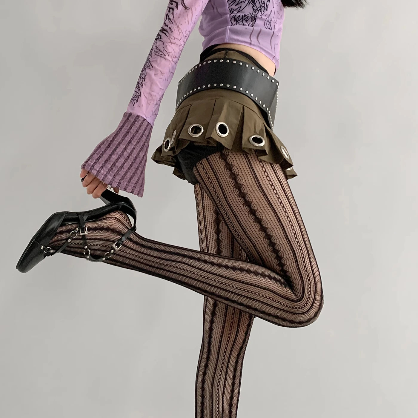 Lbsfy Women Sexy Lace Fishnet Pantyhose Lolita Style Hollow Out Design Red Silk Stockings JK High Waist Striped Tights Christmas Gifts