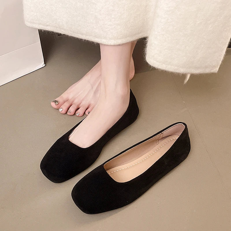 LBSFY -New Mary Janes Flats Shoes Ladies Square Toe Shape Shoes High Quality Smooth Material Plain Slip-on Ballet Flats Zapatos Mujer