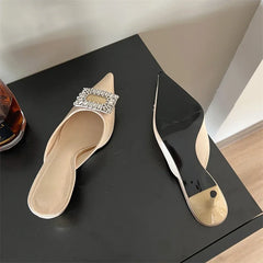 LBSFY -Spring Pointed Toe Crystal Buckle Mules Slippers Women Fashion Thin Heels Casual Party Shoes Zapatos De Mujer