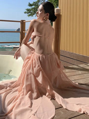LBSFY -Summer Spring Strapless Womens Dresses Elegant Backless Irregular Ruffles Birthday Party Dress Holiday Beach Vestidos Mujer New