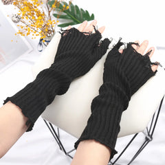 Lbsfy Gothic Anime Soft Gloves Autumn Winter JK Girls Mittens Oversleeve for Women Men Cool Tattered Style Cuff Fingerless Arm Warmers