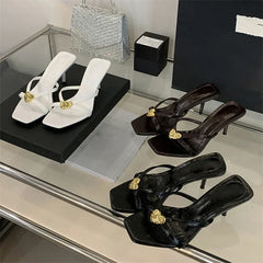 LBSFY -Summer Fashion Square Toe Women Slippers Narrow Band Sandals Thin Low Heels Party Female Slide Shoes Zapatos De Mujer