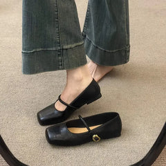 LBSFY -Women's Square Toe Slip-On Mary Jane Flat Shoes Soft Bottom Versatile Spring Summer New Style Casual Comfortable Leather Shoes
