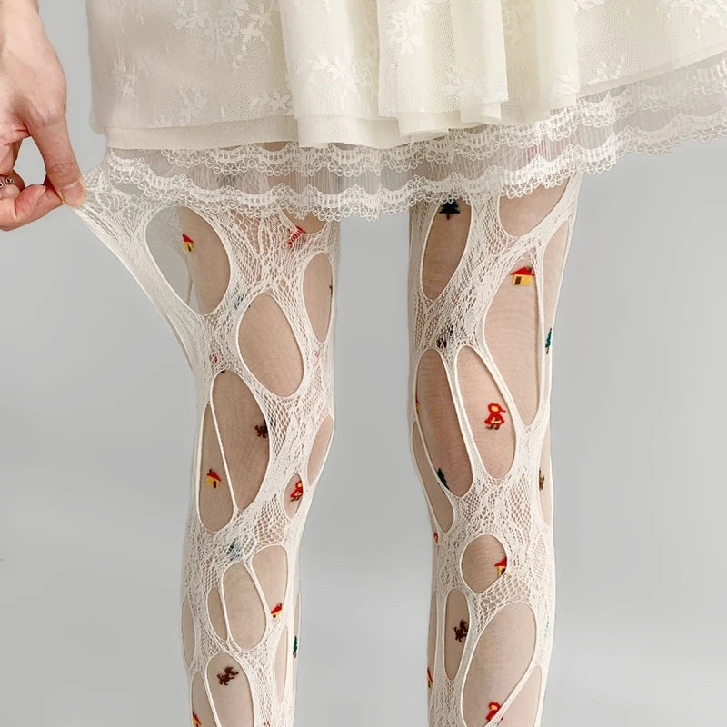 Lbsfy Broken Hole Lace Tights for Women Fashion Fishnet Long Stockings Easy Tearable Y2K Pantyhose Hollow Out Female Leggings