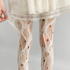 Lbsfy Broken Hole Lace Tights for Women Fashion Fishnet Long Stockings Easy Tearable Y2K Pantyhose Hollow Out Female Leggings
