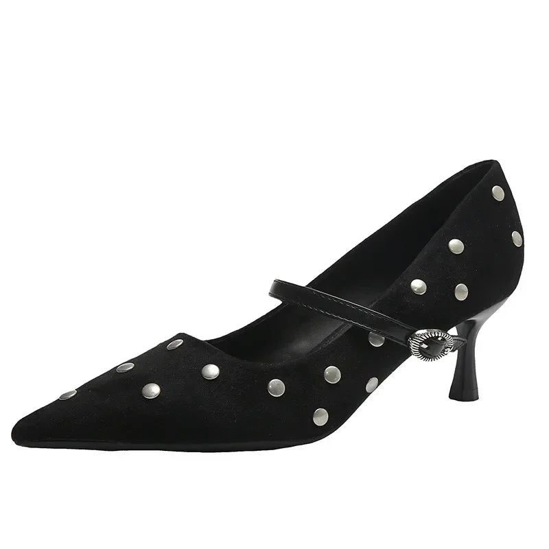 LBSFY  -  Rivet Designer High Heels Women Pointed Toe Elegant Office Women Shoes Spring Autumn Fashion Suede Low Heel Mules Pumps Women