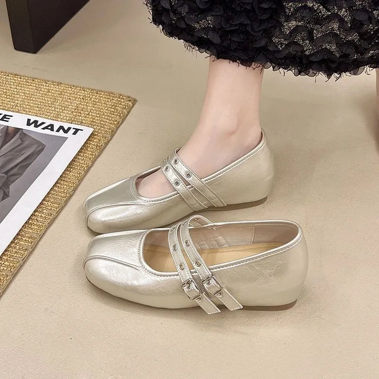 LBSFY -Designer's Minimalist Internal Increase Mary Jane Shoes Women's Belt Buckle Ballet Shoes 2025 Elegant Woman Flat Dress Shoes