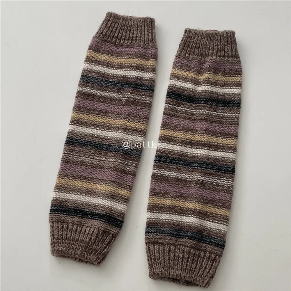 Lbsfy Vintage Striped Wool Leg Socks Harajuku Hot Girl Beggar Leg Warmers Y2k Punk Knitted Leg Cover Japanese Accessories