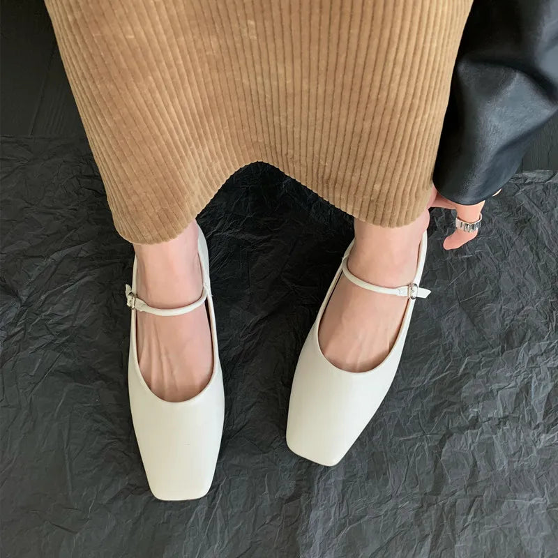 LBSFY - Spring New Brand Women Flats Fashion Square Toe Shallow Mary Jane Shoes Soft Casual Ballet Shoes Slingback Shoes