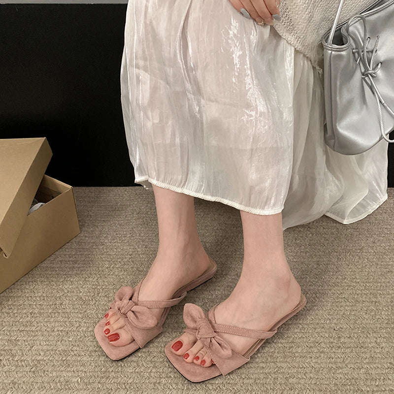 LBSFY  Summer Women Fashion Butterfly-knot Slippers Casual Open Toe Beach Vacation Slides Party Dress Shoes