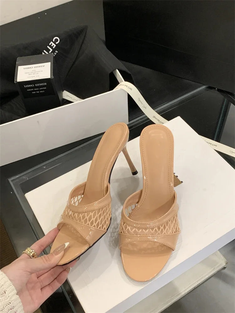 LBSFY -Summer Fashion Mesh Woman Slippers Elegance Stripper Thin Low Heels Beach Ladies Mules Slides Shoes Zapatos De Mujer