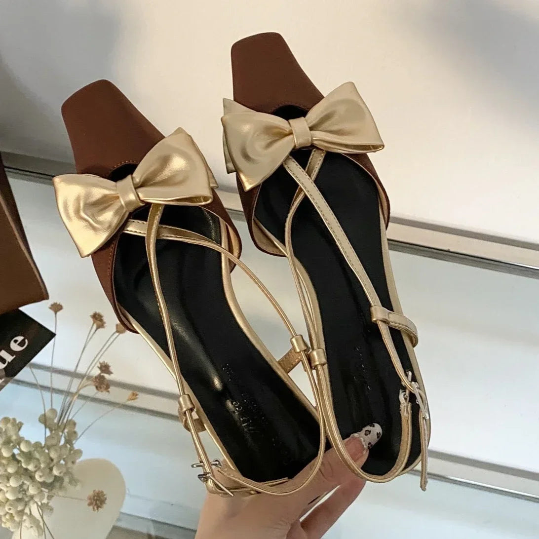 LBSFY  -  Cute Butterfly-knot Women Sandals Shallow Elegant Office Lady Slingback Shoes Low Heel Cross-tied Dress Shoes Zapatos De Mujer