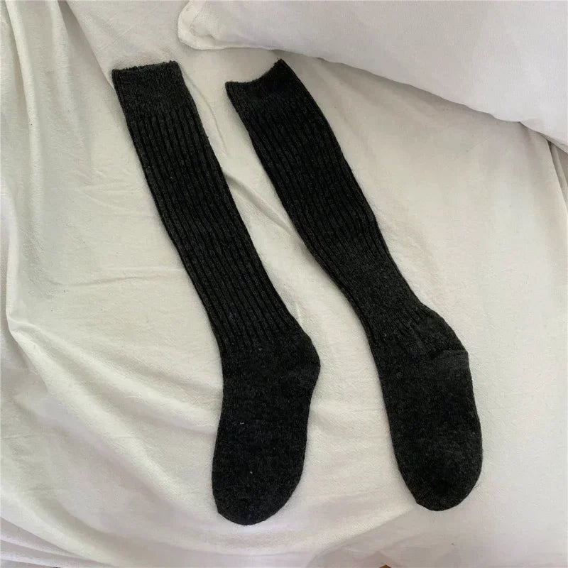 Lbsfy Wool Long Socks Cashmere Women Boot Solid Wool Thigh Stocking Skinny Casual Cotton Over Knee-High Fluffy Female Long Knee Sock