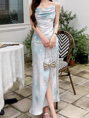LBSFY -Women Elegant Spaghetti Strap Sexy Dresses Summer New Fashion Sleeveless Slim Slit Midi Dress Female Party Prom Vestidos Clothes