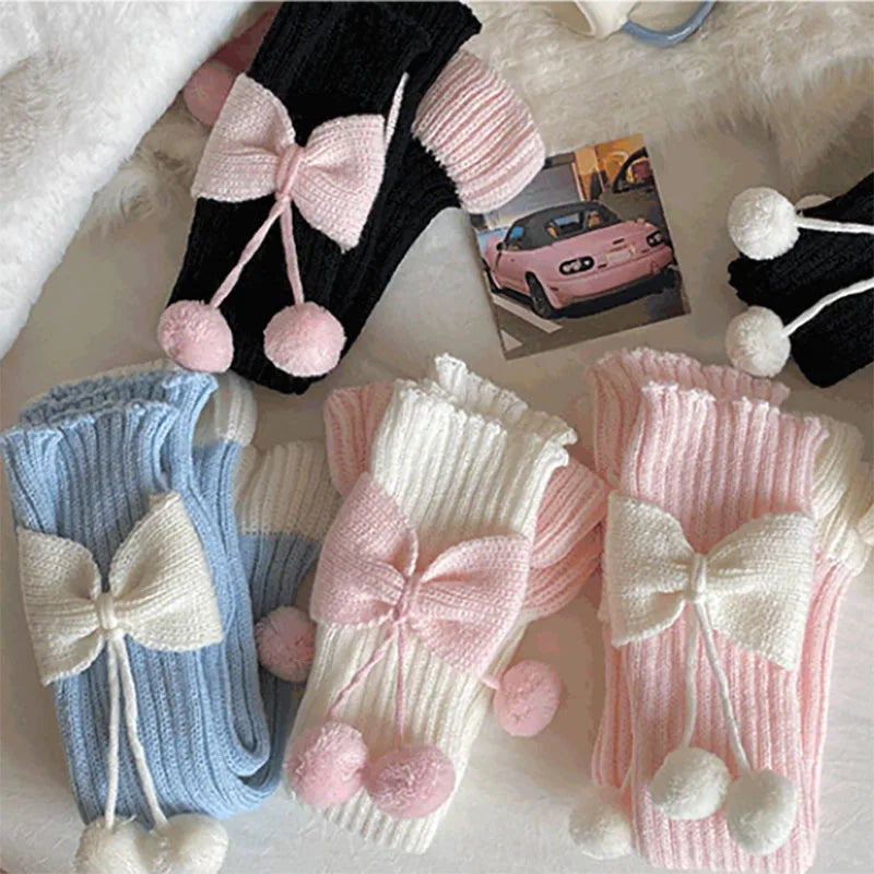 Lbsfy New Children Sweet Bowknot Leg Warmers Lolitas Knitted Socks for Girls Warm Foot Cover Cute Ballet Guards Socks Long Stockings