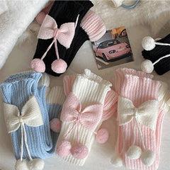 Lbsfy New Children Sweet Bowknot Leg Warmers Lolitas Knitted Socks for Girls Warm Foot Cover Cute Ballet Guards Socks Long Stockings