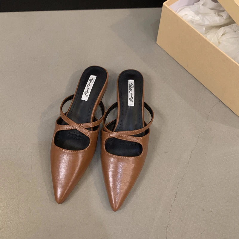 LBSFY  Summer Women's Pointed Toe Mules Slippers Fashion Shallow Slip On Slides Elegant Dress Street Style Shoes