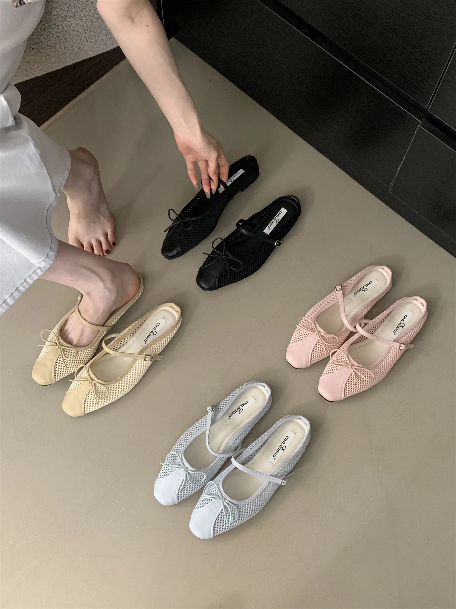 LBSFY -Summer Fashion Concise Round Head  Women Slippers Low Heels Bow Casual Hollowed Out Pumps Party Slide Mules shoes
