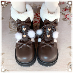 LBSFY  -  Fashion All-Match Japanese Round Toe Ladies Low Heel Shoes Winter Fleece-lined Sweet Cute Platform Lolita Snow Boots for Ladies