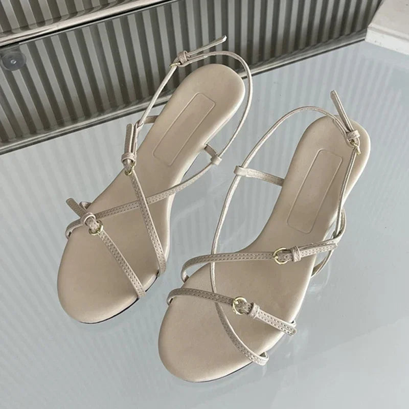 Lbsfy Summer Thin Heels Sandals Women Narrow Band Concise Open Toe Dress Shoes Ladies Buckle Elegant Fashion Footwear Female