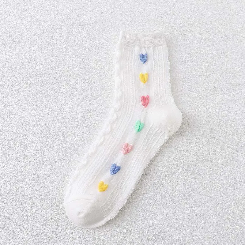 Lbsfy Women's Socks Spring Summer Love Print Mid-tube Korean Sweet Style Kawaii Cute Harajuku Solid Color Long Socks For Girls Gift