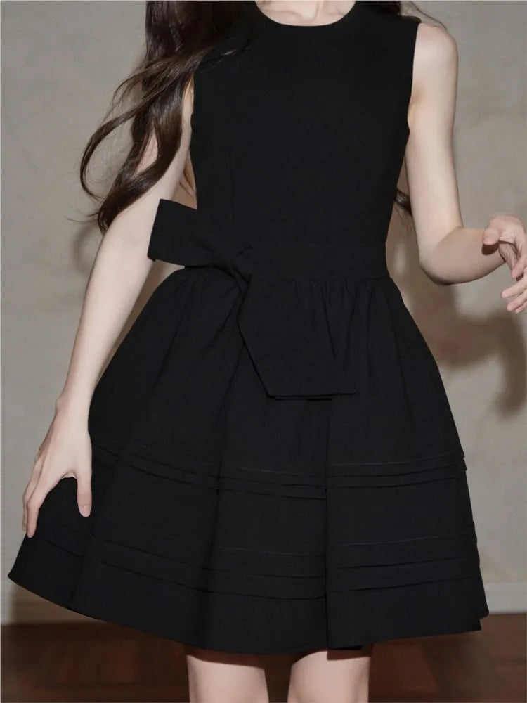 LBSFY -Elegant Vintage Style Dresses For Woman Summer French Lace-up Slim Waist O-Neck Party Evening Dress Fashion 2025 New Causal