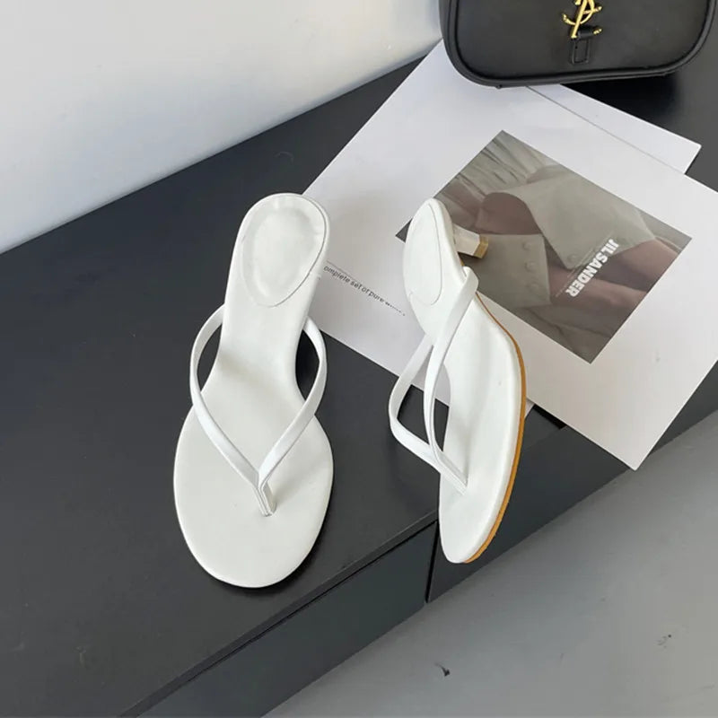 LBSFY -Summer Thin High Heel Women Slipper Fashion Narrow Band Slip On Ladies Flip Flop Outdoor Dress Sandal Slides Shoes Muje