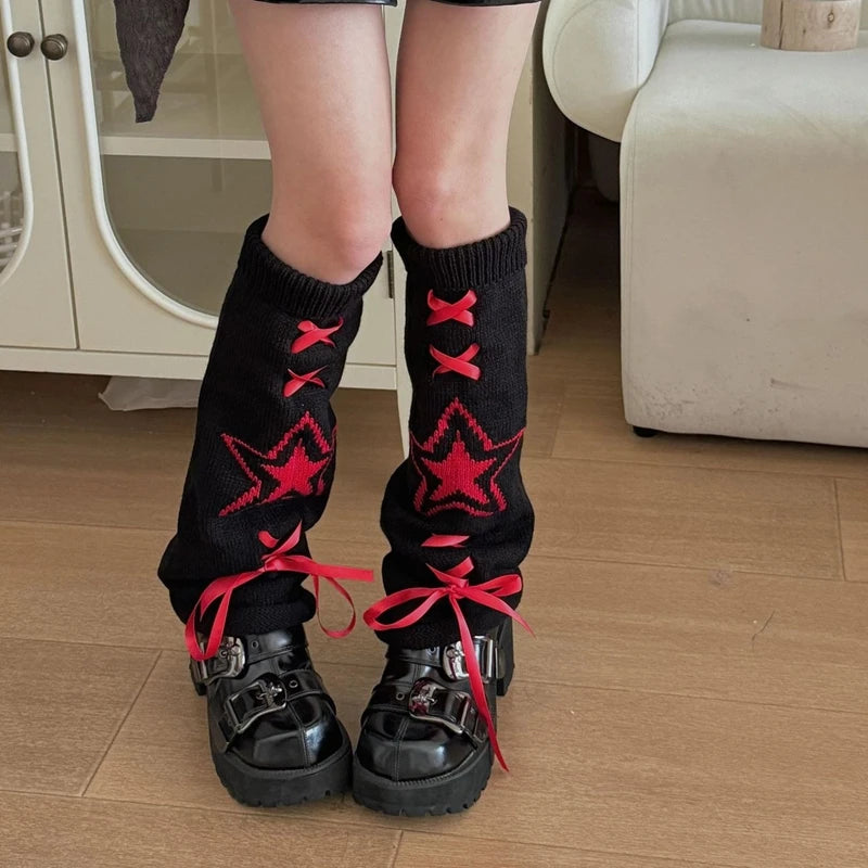 Lbsfy Streetwear Boot Cuffs Fashion Women Knitted Leg Warmers Autumn/Winter Leg Socks Female Y2K Bow Foot Covers Girls Punk Stockings