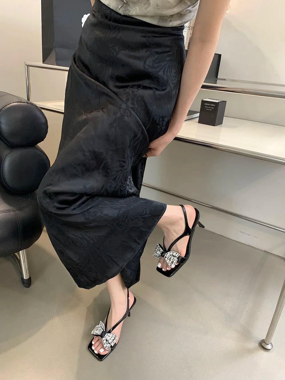 LBSFY  -  Design Women Sandals Slides Slippers Summer Outside Mules Shoes Thin High Heels Ankle Strap Elegant Sandals Black