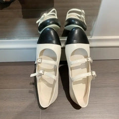 LBSFY  -  Designer Round Toe Mary Janes Women Buckle Ballets Shoes Ladies Mixe Color Ballerina Flats Party Wedding Loafers Shoes