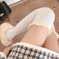 Lbsfy Lolita Lace Up Long Knee Socks for Women Over Knee Thigh High Stockings Spring Autumn Fashion Girls Warm Sexy Cotton JK Tights