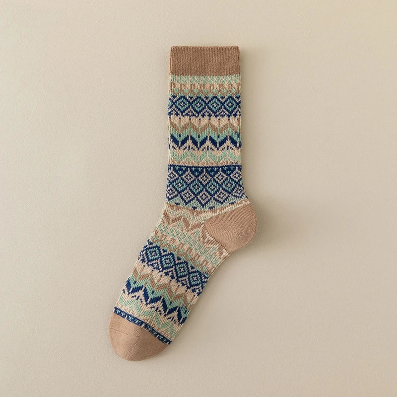 Lbsfy 10 Pairs Men's Cotton Crew Socks Retro Breathable and Sweat-absorbing Winter Sock Fair Style Ethnic Pattern Geometric Man Socks