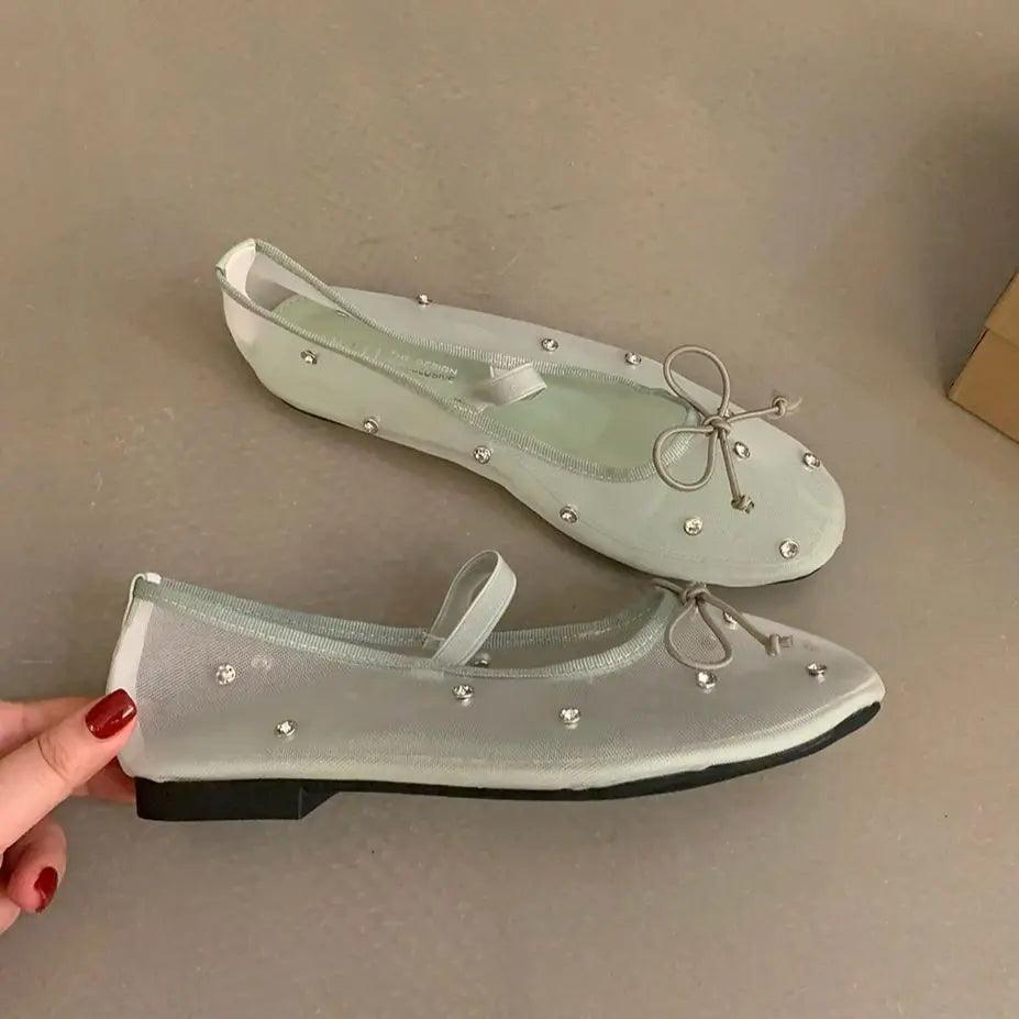 LBSFY -New Brand Women Flat Shoes Fashion Mesh Ladies Elegant Mary Jane Shoes Soft Sole Outdoor Dress Ballerinas
